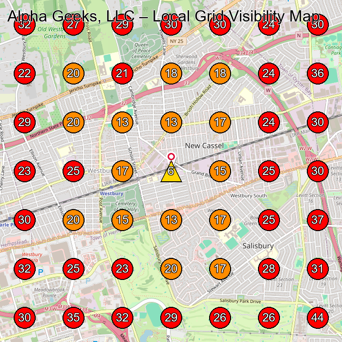 Alpha Geeks, LLC GeoGrid visibility map for Computer Repair Service in None
